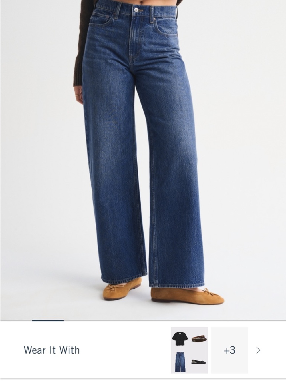 High-Rise Wide-Leg Women’s Jeans in Dark Blue with distressed hem - Picture 2 of 7